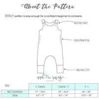 Little Kids On The Grow Romper Snap on, Sleeveless, Romper- PDF Apple Tree Sewing Pattern