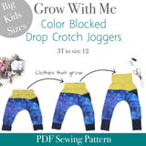 Big Kids Color Blocked Grow With Me Drop Crotch Pants- PDF Apple Tree Sewing Pattern