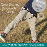 Big Kids Color Blocked Grow With Me Drop Crotch Pants- PDF Apple Tree Sewing Pattern