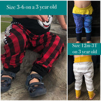 Little Kids Color Blocked Grow With Me Drop Crotch Joggers - PDF Apple Tree Sewing Pattern