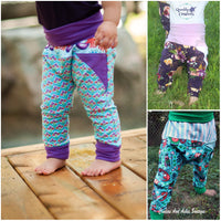 Little Kids Color Blocked Grow With Me Drop Crotch Joggers - PDF Apple Tree Sewing Pattern