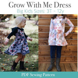 Big Kids Hooded Dress Grow With Me Dress -PDF Apple Tree Sewing Pattern